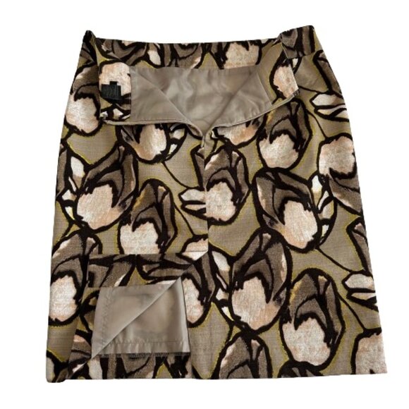 Ann Taylor Women's 6 Brown/Tan Floral Cotton Midi Lined Straight/Pencil Skirt - Picture 2 of 12
